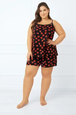 Piżama damska wąskie ramiączko, krótkie spodnie Cherry