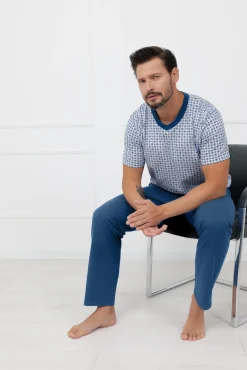 Piżama męska krótki rękaw, długie spodnie Nigier