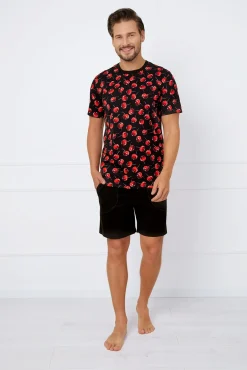 Piżama męska krótki rękaw, krótkie spodnie Cherry